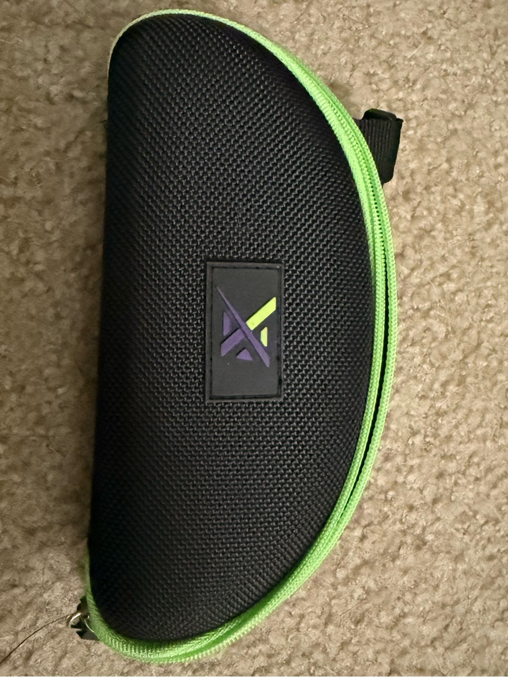 New Hard Shell Textured Zippered Glasses Case- Black, Neon Green